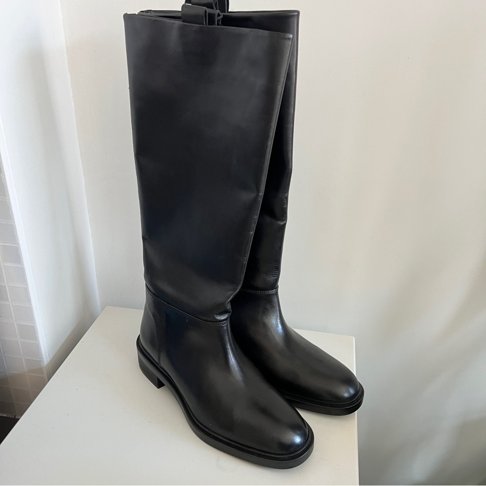 Zara black knee high equestrian riding flat boots - Picture 5 of 11